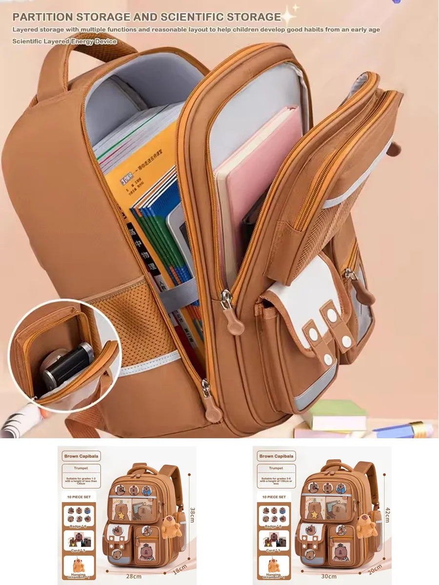 Mochila Capivara à prova d'água, grande capacidade, mochila escolar para aliviar o peso, proteção da coluna, alças alargadas, mochila para estudantes