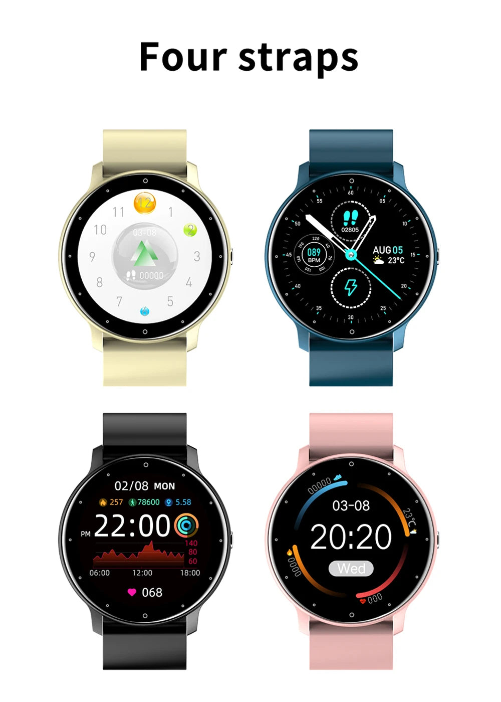 Relógio inteligente ZL02 com tela sensível ao toque, esportivo, fitness, IP67, à prova d'água, Bluetooth, recarregável, presente para homens e mulheres