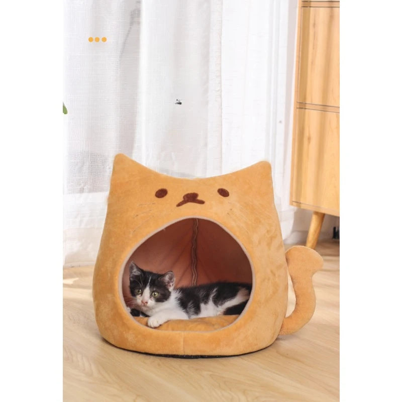 Ninho para gato de estimação fofo, almofada curta de pelúcia pp algodão, casinha para gato, outono e inverno, suprimentos quentes para animais de estimação