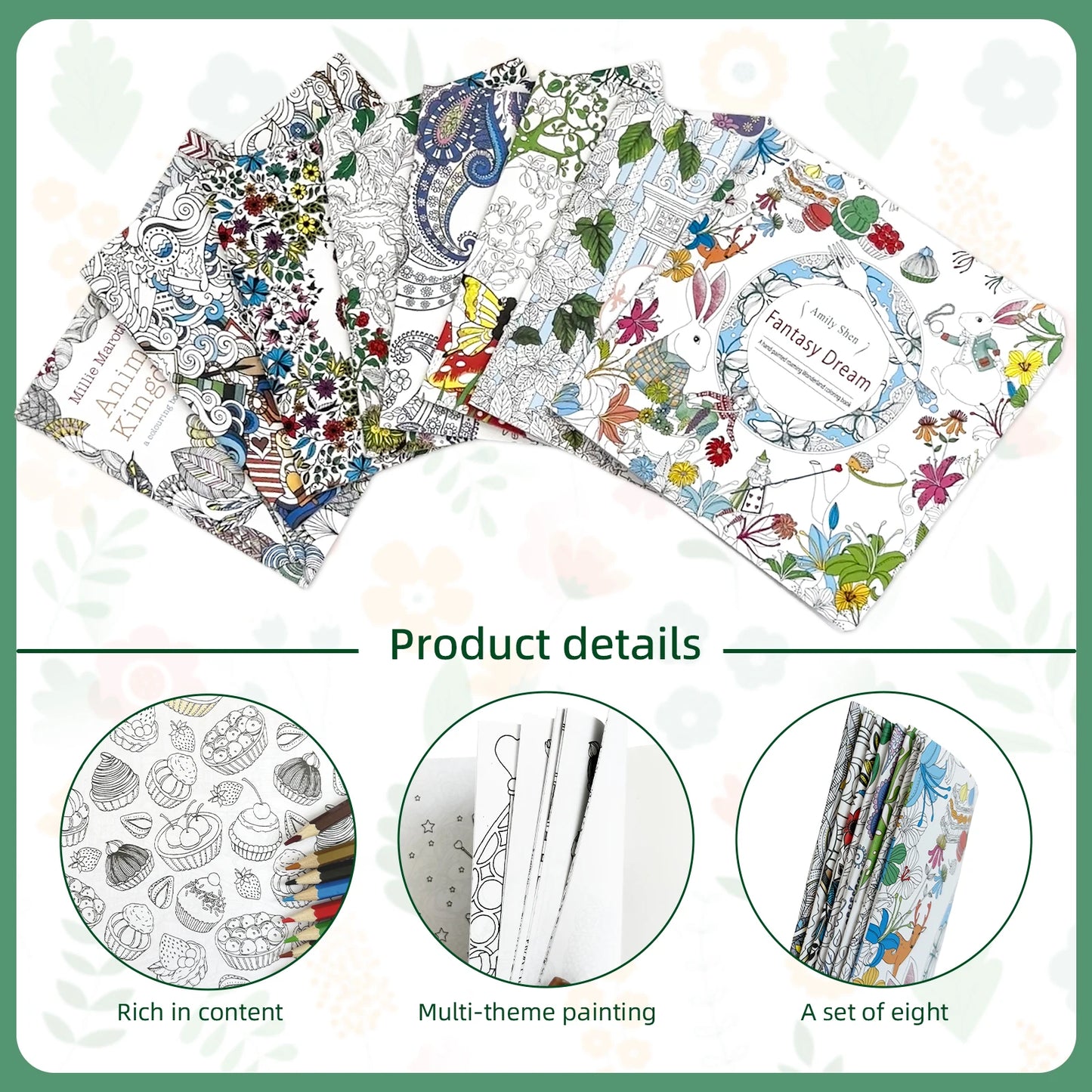 1 conjunto de oito livros de colorir de flores de mandala de 24 páginas para crianças e adultos com desenhos de grafite