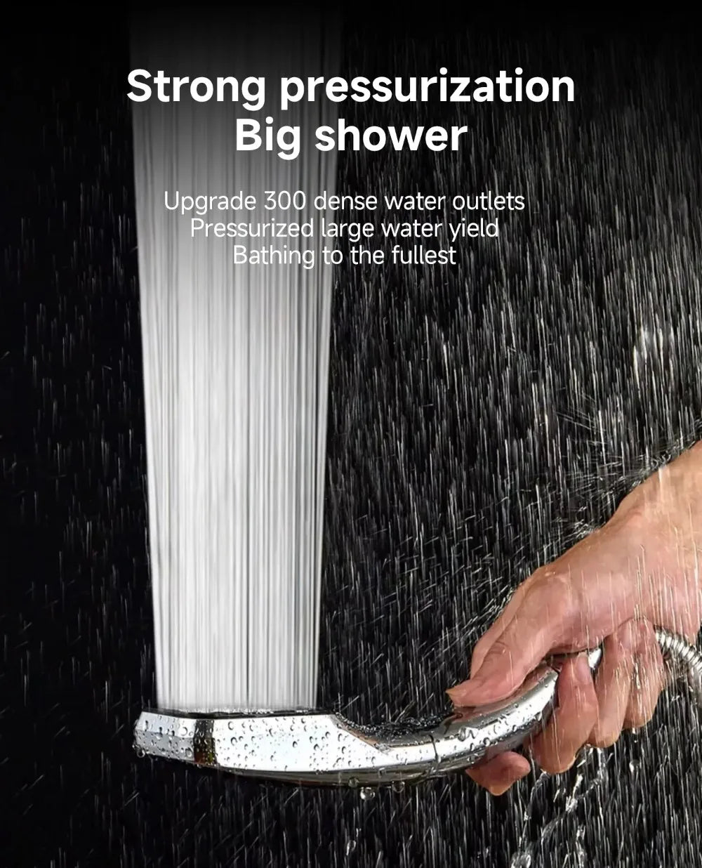 Chuveiro pressurizado de 300 furos, chuveiro de mão quadrado com bico de pulverização de chuva para economia de água, acessórios para banheiro