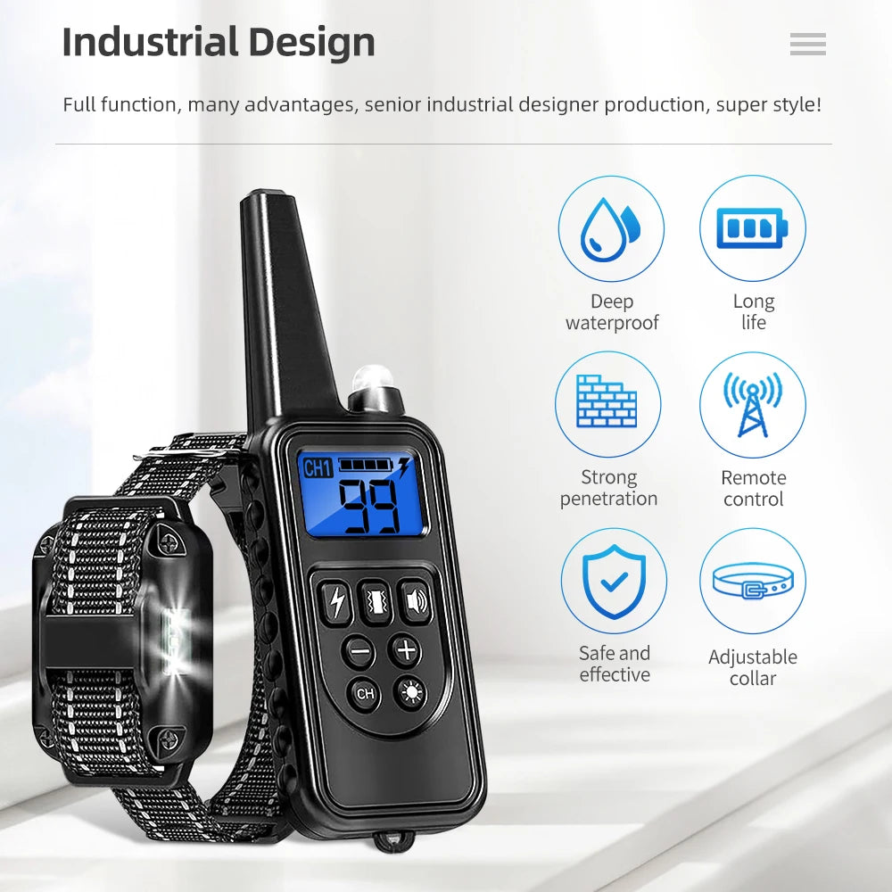 800m Dog Training Collar Remote Electronic Shock Training Collars Rechargeable Waterproof Stop Barking Dog Training Nylon rope