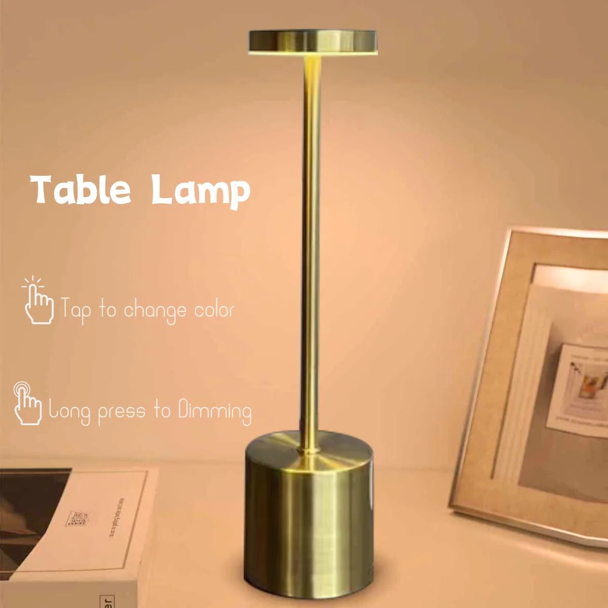 Luminária de mesa LED recarregável, de metal, com toque, para escrita, para cabeceira, criativa, ambiente, para decoração de bar e áreas externas, iluminação noturna 2024