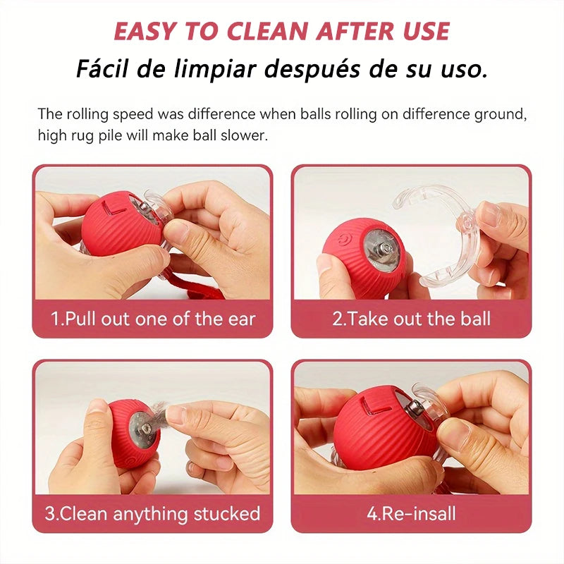 Bola automática para provocar gatos com movimento automático e cauda falsa, brinquedo interativo com sensor inteligente recarregável para gatos em ambientes internos