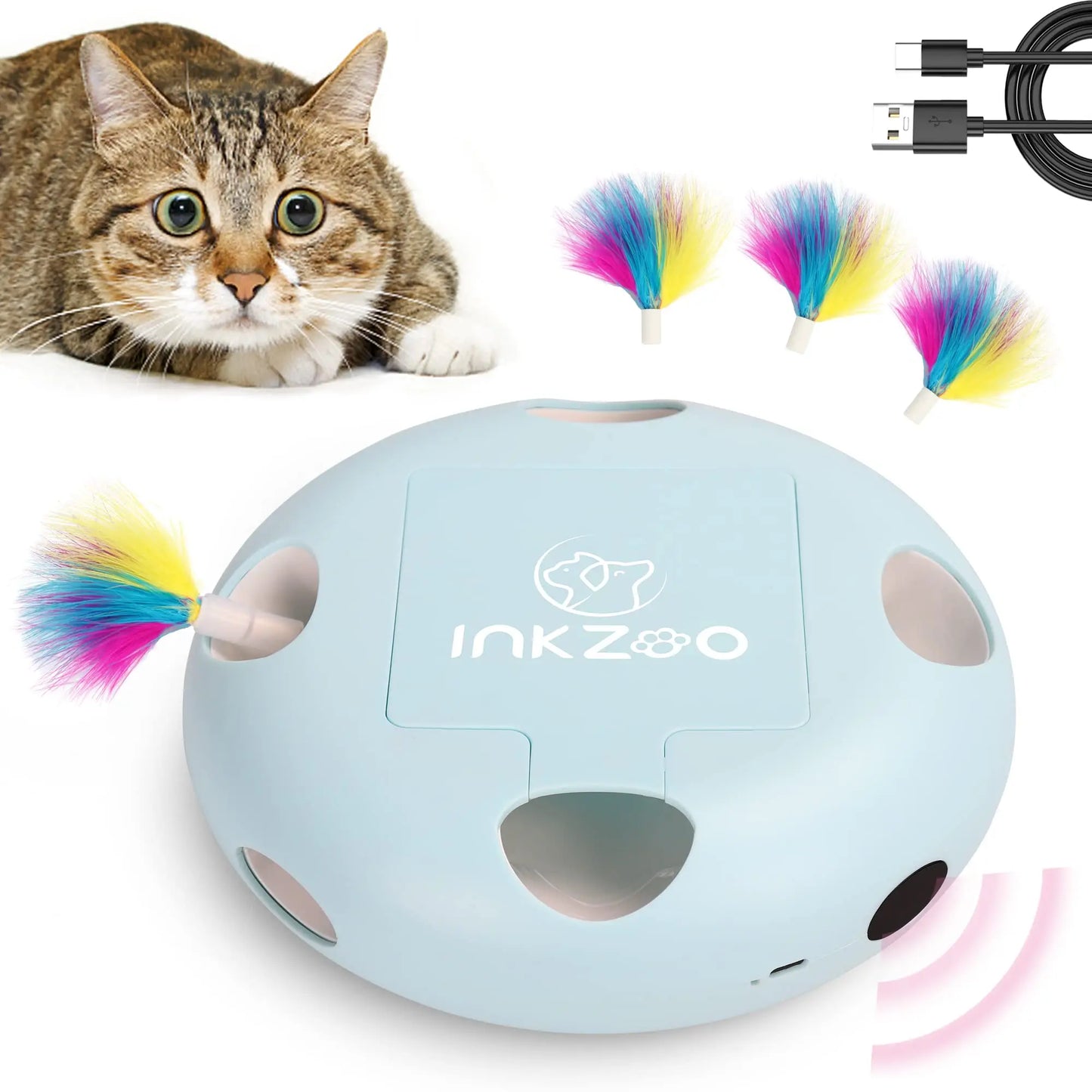Brinquedos para gatos INKZOO, brinquedos interativos para gatos de interior, brinquedo interativo inteligente para gatinhos, brinquedo automático para ratos com 7 furos que mata toupeiras