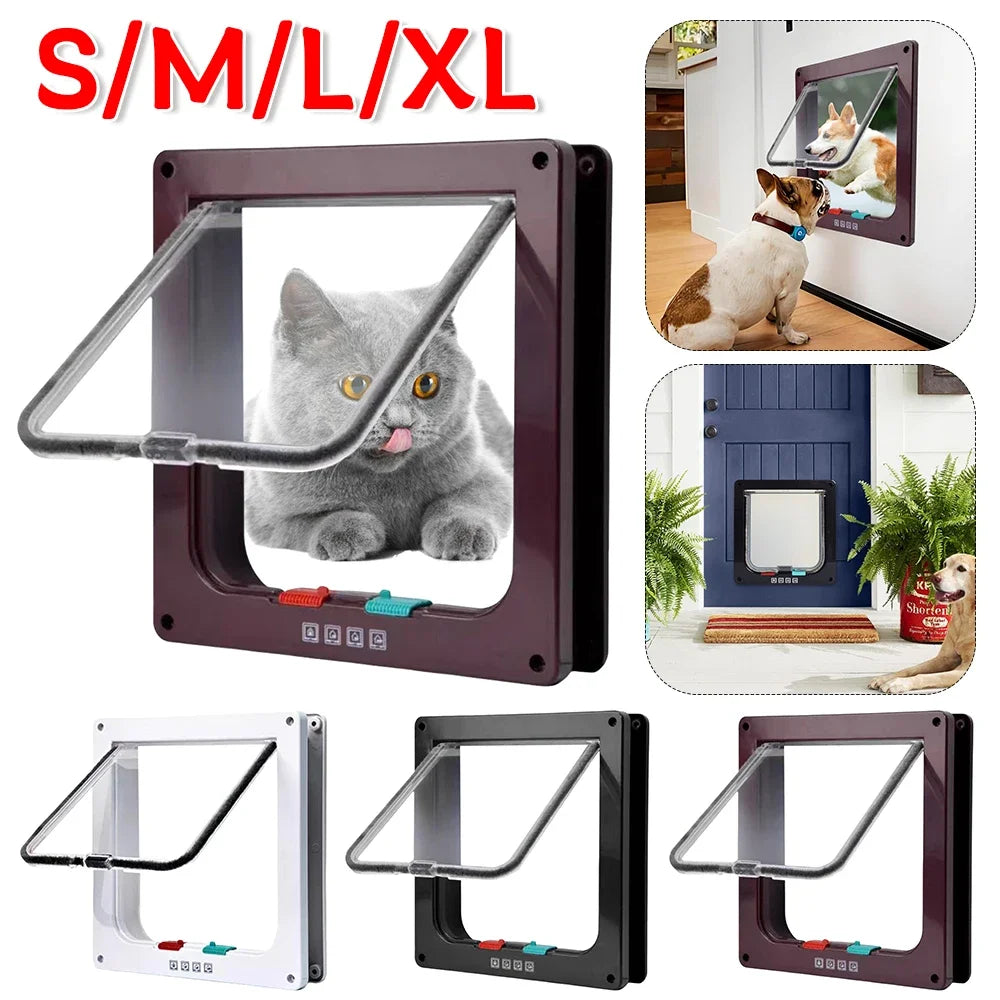 Porta magnética para gatos com trava de segurança de 4 vias para gatos, portão pequeno de plástico ABS controlável para filhotes, segurança para entrada e saída de gatinhos
