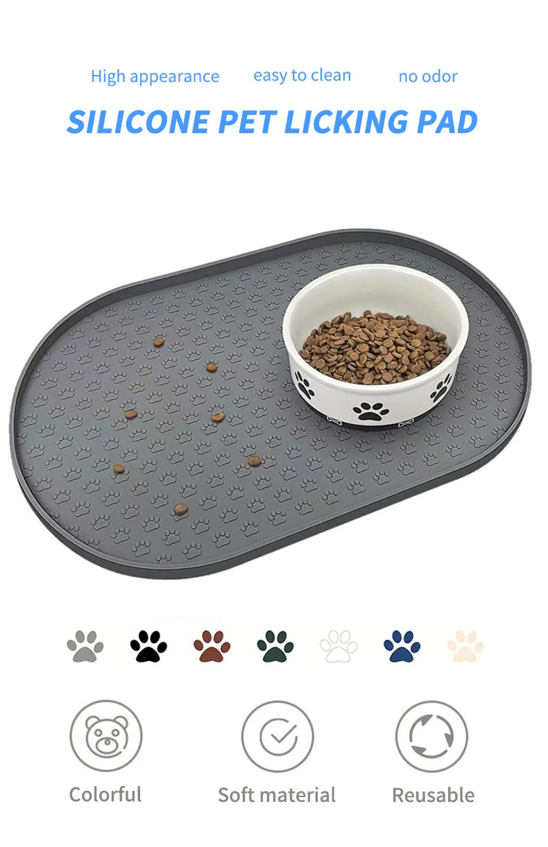 Tapetes para refeições de animais de estimação disponíveis em 6 cores, tapetes para alimentação de cães, tapetes para alimentação de cães de estimação, material de silicone, formato oval, fácil de limpar