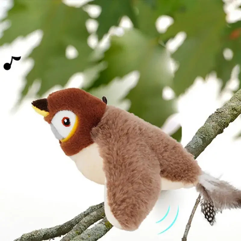 Brinquedo de pássaro cantando para gatos, brinquedo interativo de pássaro simulado, pardal, brinquedo de pássaro voador recarregável por USB para gatos domésticos