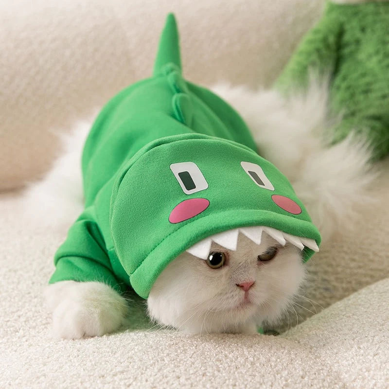 Moletom com capuz para gatos de estimação, outono e inverno, lã quente, cosplay de animais, macacão para cães pequenos, roupa engraçada para gatinhos de Halloween