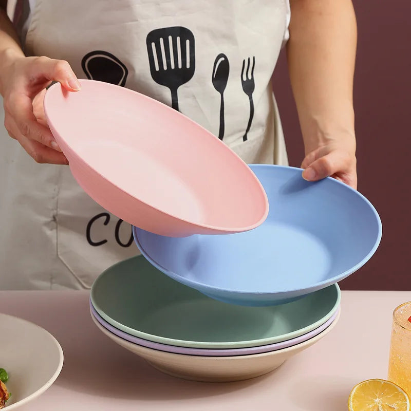 Tigela de sopa de palha de trigo, utensílios de mesa de plástico para micro-ondas, tigelas de salada de frutas, pratos de macarrão para cereais, pratos de jantar, utensílios de cozinha