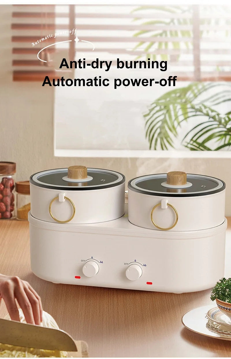 Panela elétrica doméstica de dupla capacidade de 1,8 L, panela elétrica Yuanyang multifuncional, frigideira elétrica antiaderente 220 V
