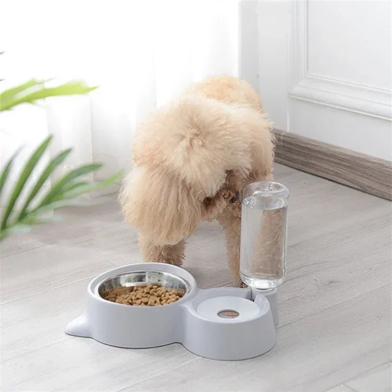 Tigela de comida para animais de estimação, recipiente de comida com armazenamento automático de água e equipado com dispensador de água para animais de estimação 2 em 1 dispensador de água para tigela de gato