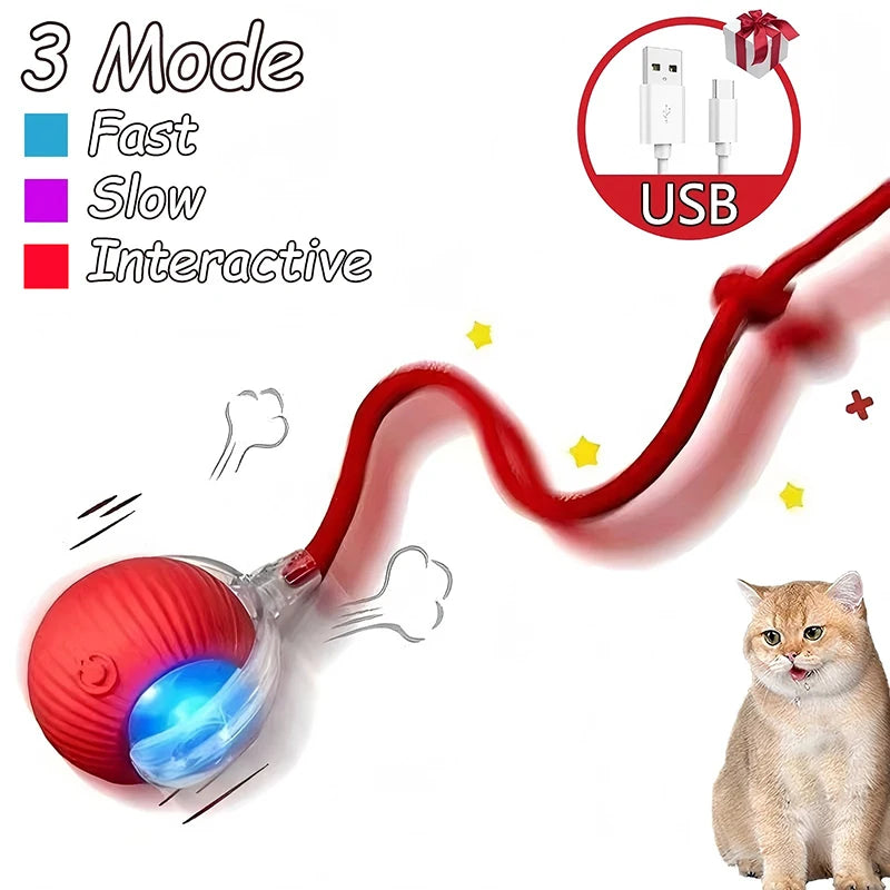 Bola de brinquedo interativa para gatos, bola rolante automática, rabo falso, brinquedo elétrico inteligente recarregável para animais de estimação, treinamento para cães e gatos, imitação de rato