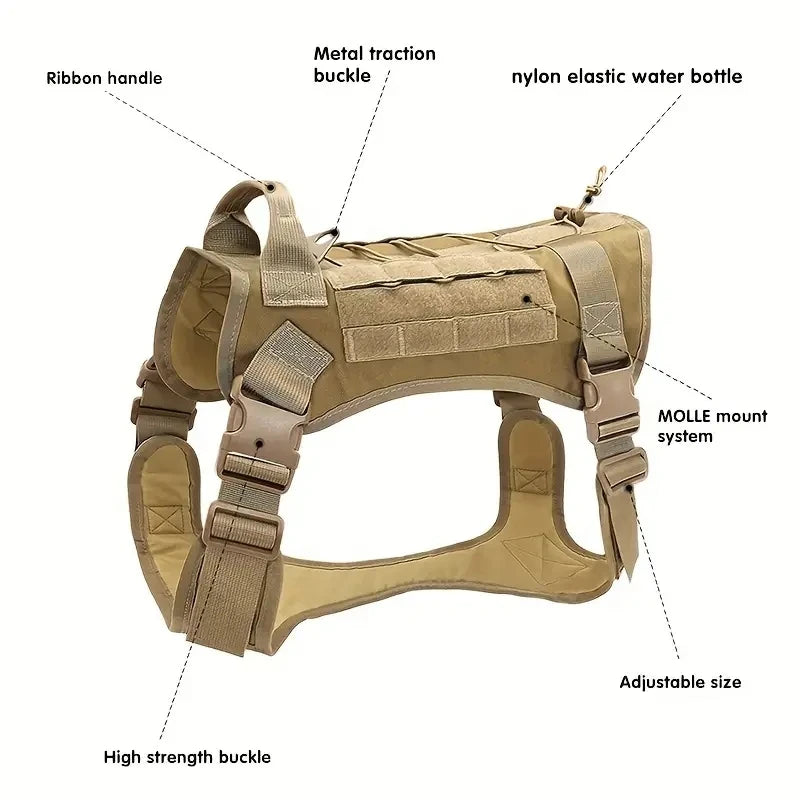 Colete de camuflagem tática para cães de médio e grande porte, fácil controle e confortável para caminhadas, treinamento e atividades ao ar livre