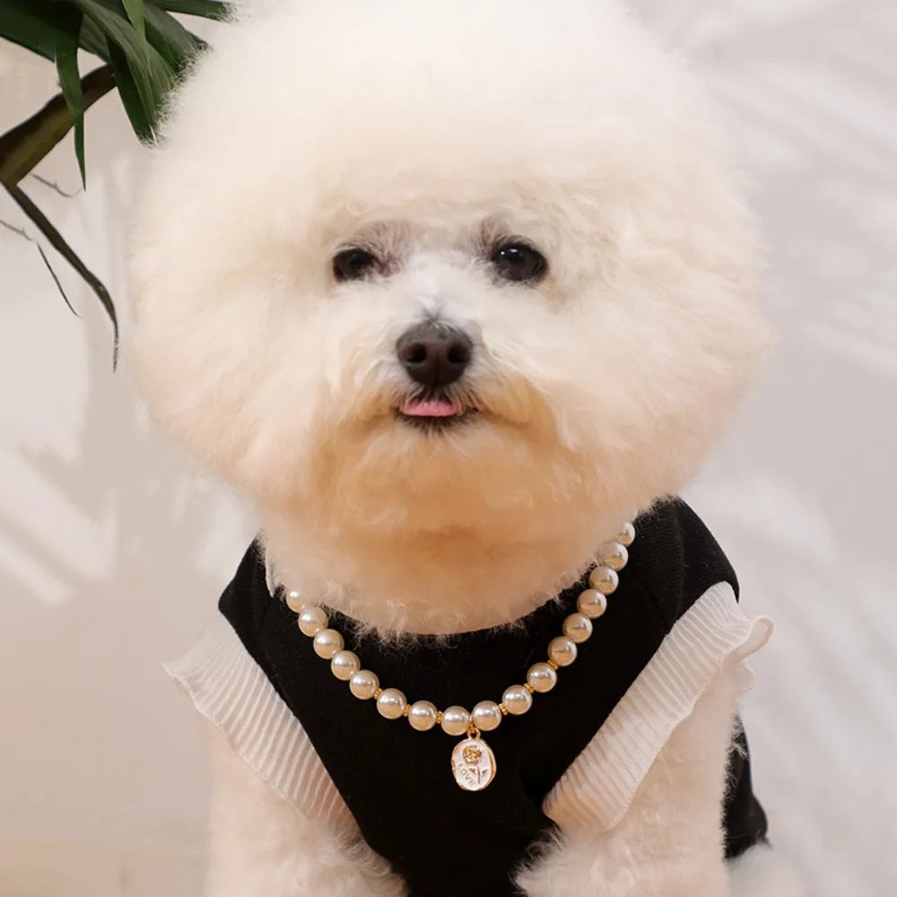 Pet Cat Collars Pearl Rose Pendant Necklace Cat Dog Pearl Collar Pet Pendant Cute High Beauty Retro Decoration Teddy Dog Collar