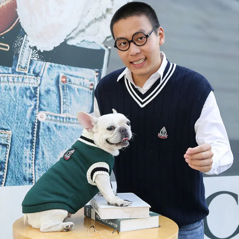 Winter Warm Pet Dog Sweater College Style V-neck Puppy Knitwear for Small Large Doggy Coat French Bulldog Vest Chihuahua Clothes