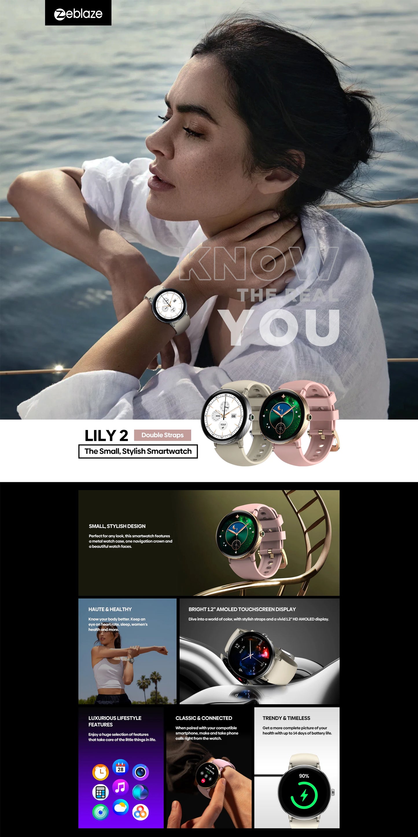 O NOVO Zeblaze Lily 2 2025, Smartwatch Feminino com Chamadas por Voz, Tela AMOLED de 1,2" e Pulseira Dupla, Relógio Inteligente Esportivo para Gestão da Saúde