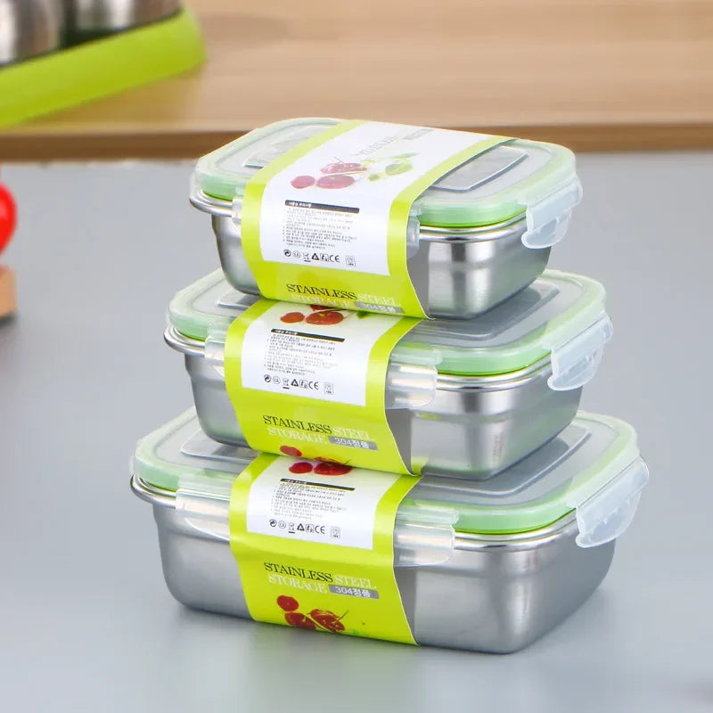 Caixa de armazenamento refrigerada de aço inoxidável 304, caixa de almoço selada à prova de vazamentos, caixa de frutas com tampa, recipiente para bolinhos, caixa de armazenamento refrigerada