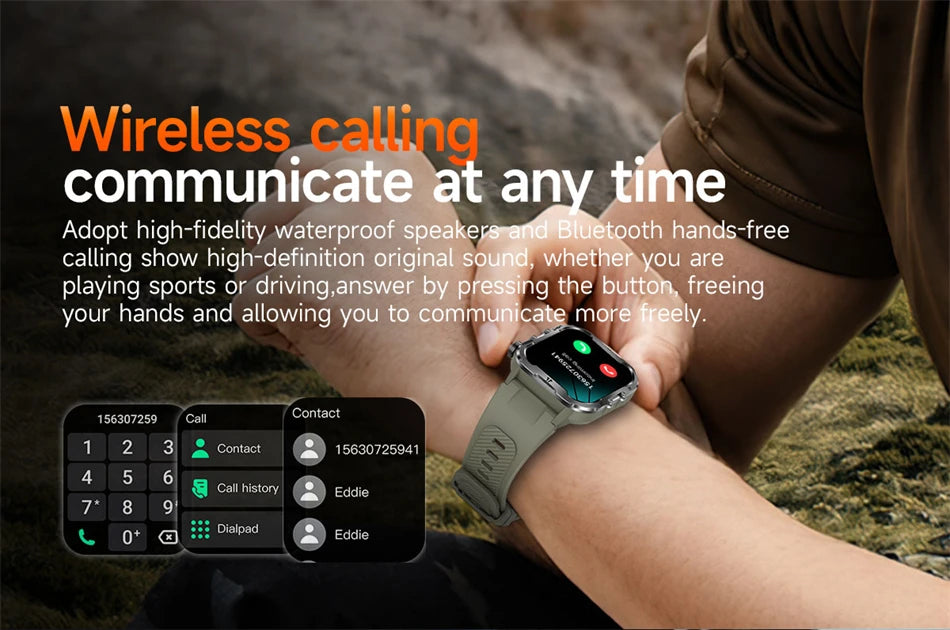 Novo relógio inteligente militar Xiaomi 2024 para homens, esportes ao ar livre, lanterna, fitness, monitor de saúde, 1,96" BT Call Smartwatch