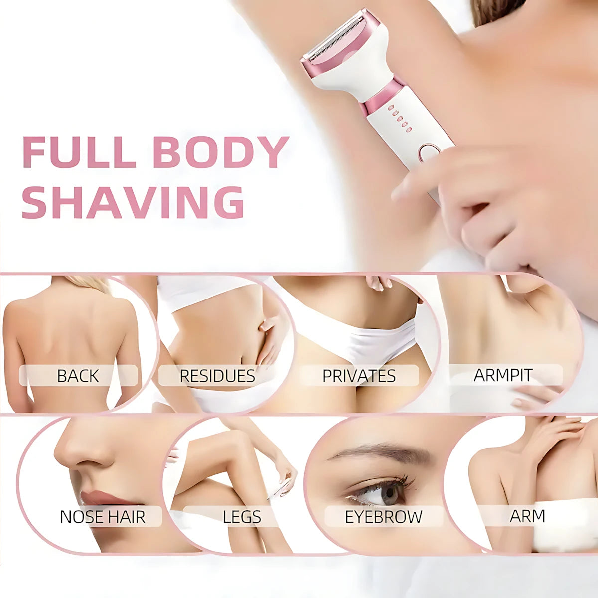 Depilador feminino, aparador, barbeador elétrico para mulheres, virilha, axila, braço, perna, biquíni, barbeador, bateria de lítio recarregável, kit de higiene