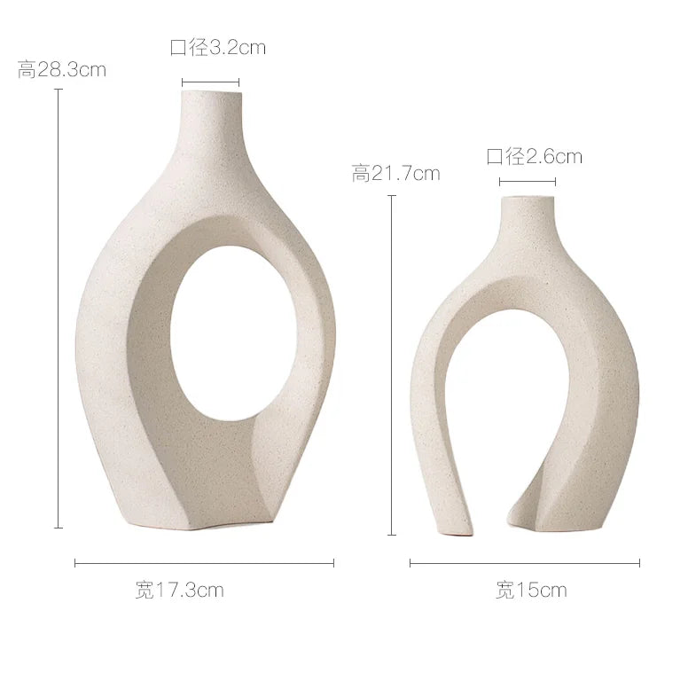 Vaso de cerâmica vazado, 2 para decoração moderna de casa, vaso estilo donut boho, vaso decorativo minimalista preto e branco