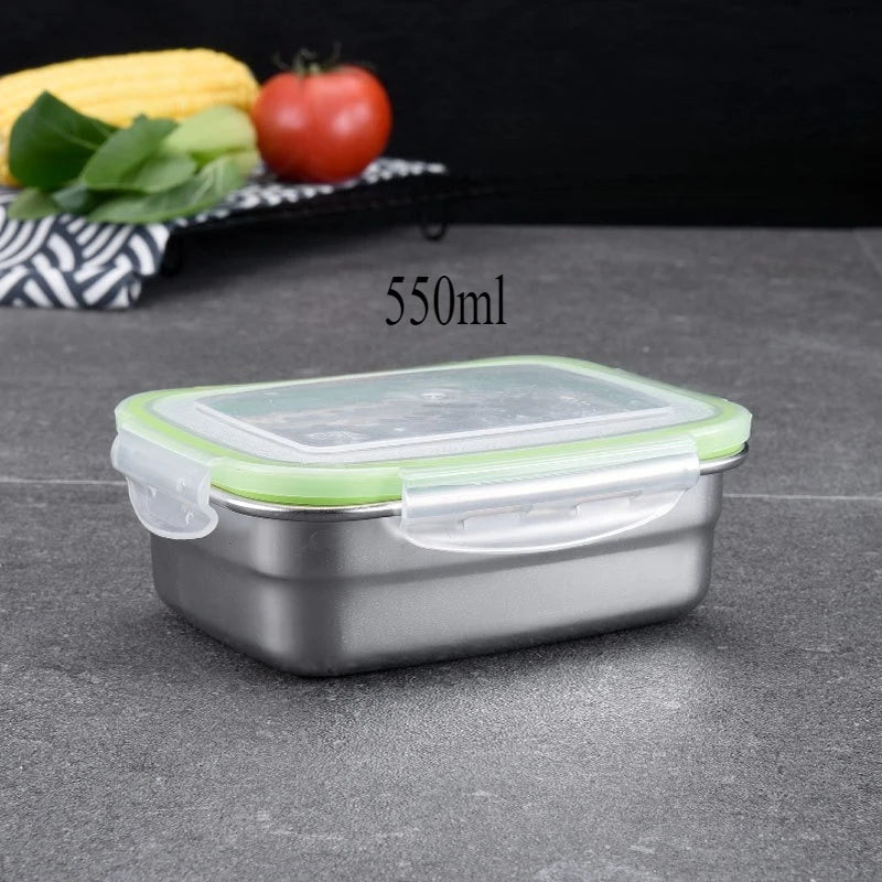 Recipiente para armazenamento de alimentos em aço inoxidável 304, grau alimentício, conjunto de 1/3, lancheira, tampa de silicone à prova de vazamentos, lavável na máquina de lavar louças, caixa Bento