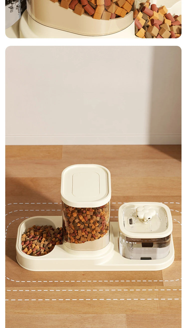 Alimentador automático para animais de estimação 2 em 1, fonte de água, tigela de comida para cães e gatos com fluxo circulante, antiderrapante, à prova de respingos, prato de alimentação lenta