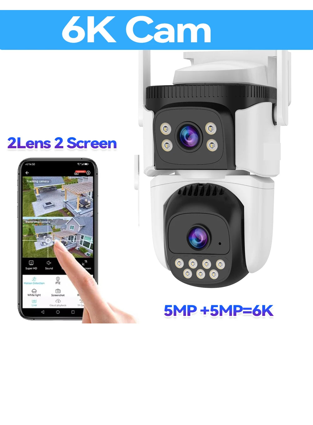 Câmera externa 10K com zoom óptico de 10X WiFi6, tela de 20MP rThree, quatro lentes PTZ, rastreamento automático, lente dupla 6K, à prova d'água, CFTV de segurança