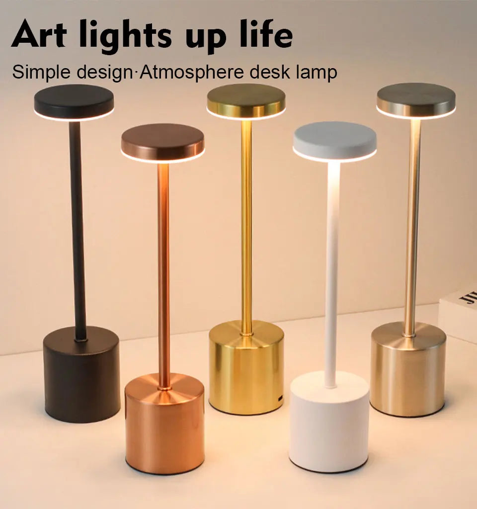 Abajur de mesa USB recarregável sem fio, abajur com luz noturna sensível ao toque, decoração para casa, abajur retrô portátil para quarto