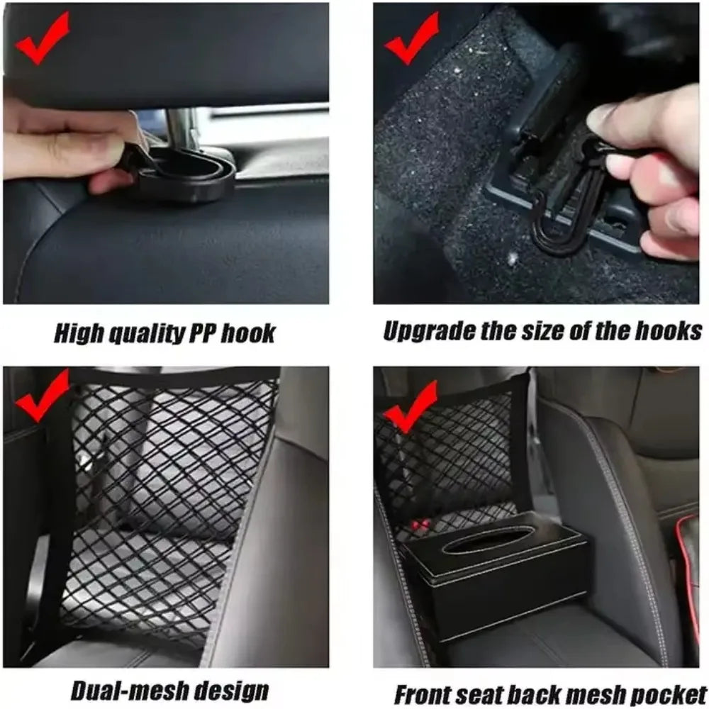 Barreira para carro para animais de estimação, barreira para cachorro, com bolsa de armazenamento de malha de segurança automática, protetor de segurança para banco traseiro, rede de malha
