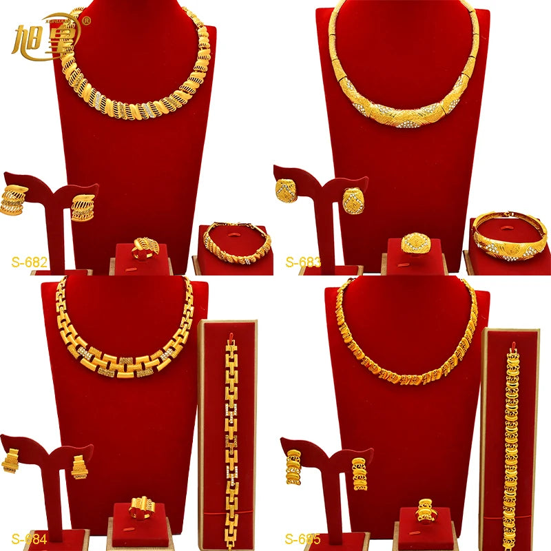 XUHUANG Conjunto de colares com correntes de ouro 24k, moda nupcial africana, joias de noivado indianas para presentes de festa de casamento em Dubai