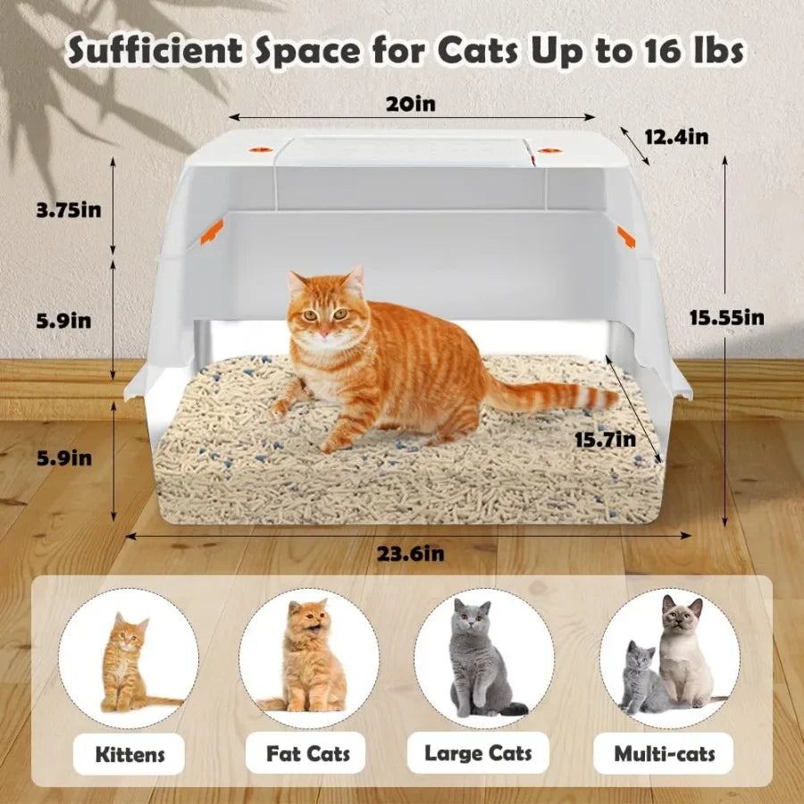 Caixa de areia extra grande de aço inoxidável com tampa para gatos grandes e gatinhos, design de entrada lateral com compartimento lateral alto removível