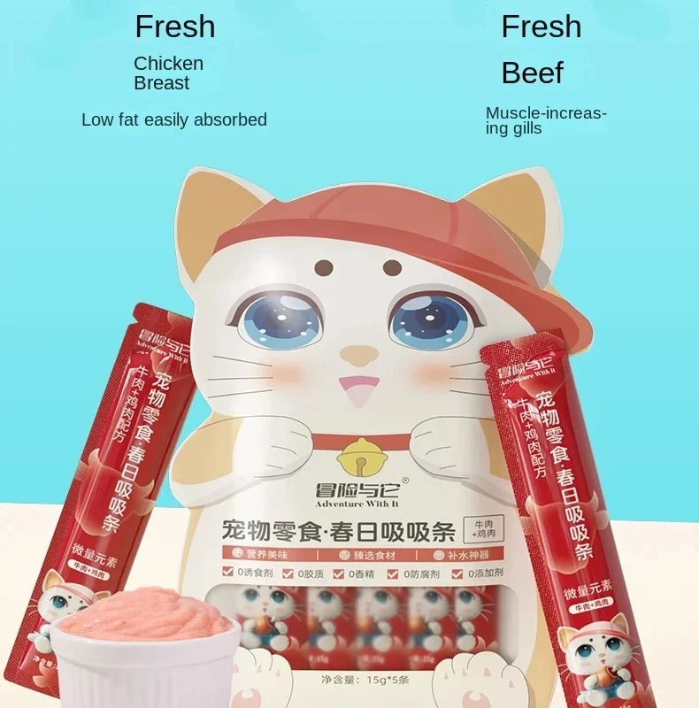 15g*5 Bag Pet Snacks Fish Oil Cat Strips Cat Wet Food Hydrating Cat Snacks Nutrition Salmon eel anchovy Chicken Cat Liquid Snack