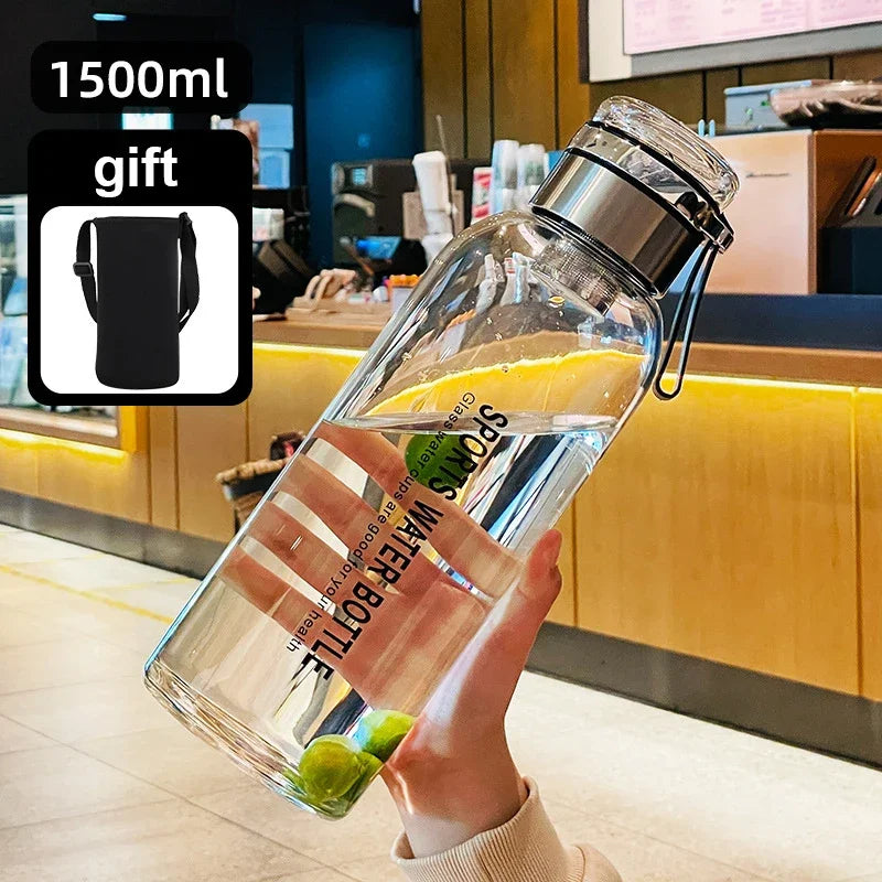 Garrafa de vidro grande de 2L para água, copo transparente para suco de leite, copo portátil à prova de vazamento para bebidas, chá, garrafa de vidro de 2L