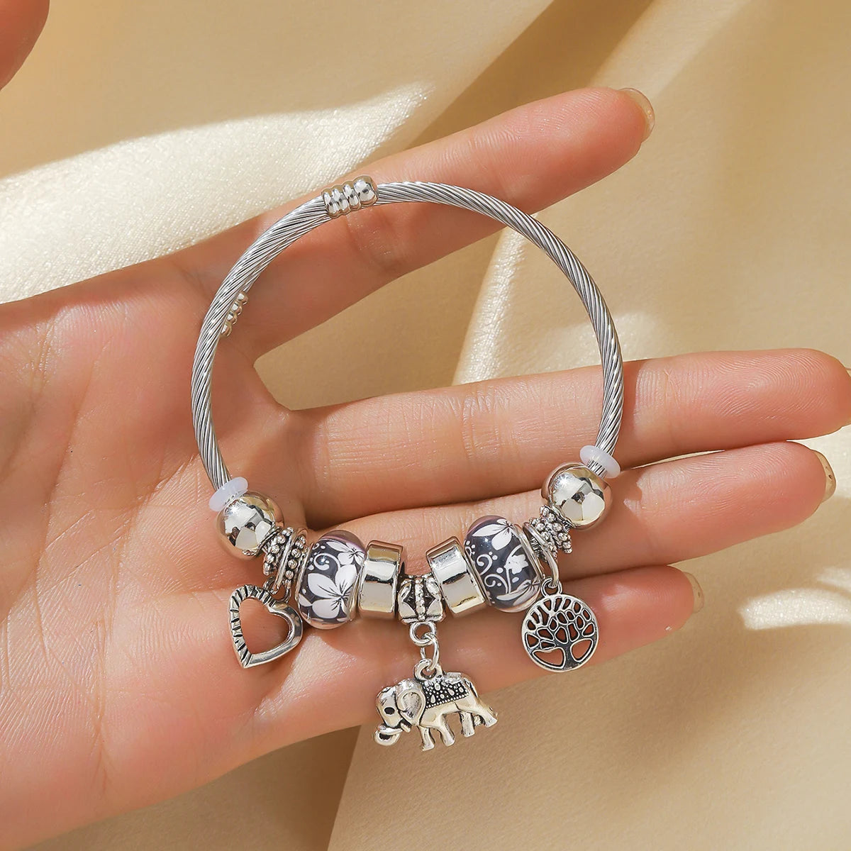 1 Pulseira feminina estilo família elefante pêssego coração árvore da vida pingente liga pulseira viagem ao ar livre banquete festa festival presente