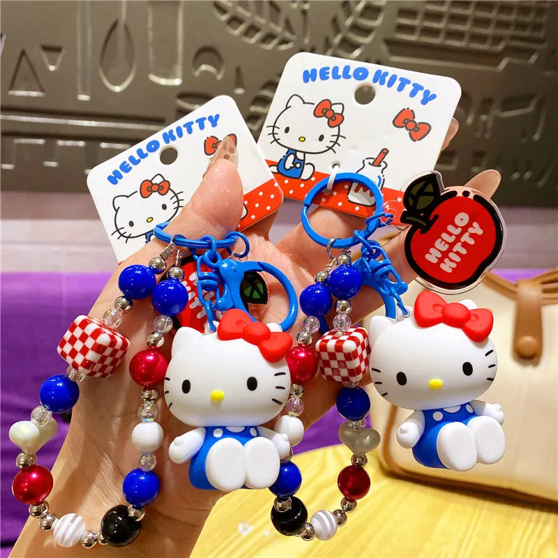 Atacado Sanrio Chaveiro Hello Kitty Mochila Escolar Pingente Kawaii Kt Vermelho Azul Branco Desenho Animado Chave Kitty TV Chaveiro com Contas Presente para Meninas