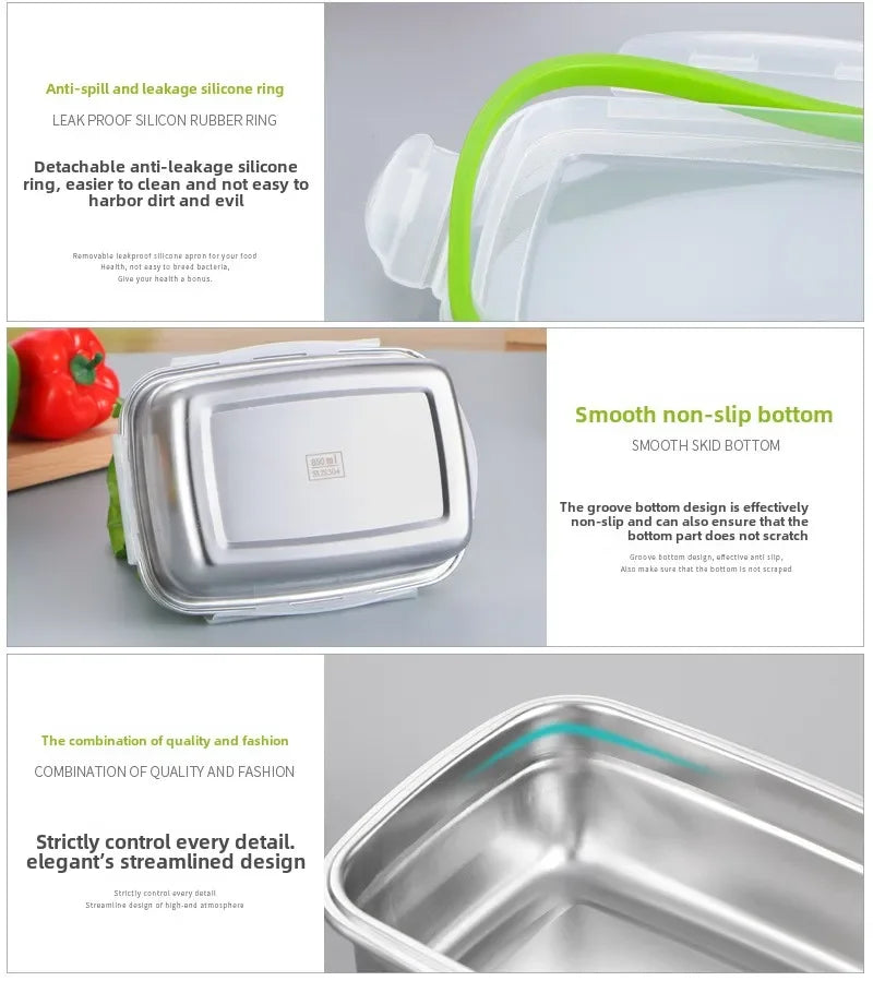 Caixa de armazenamento refrigerada de aço inoxidável 304, caixa de almoço selada à prova de vazamentos, caixa de frutas com tampa, recipiente para bolinhos, caixa de armazenamento refrigerada