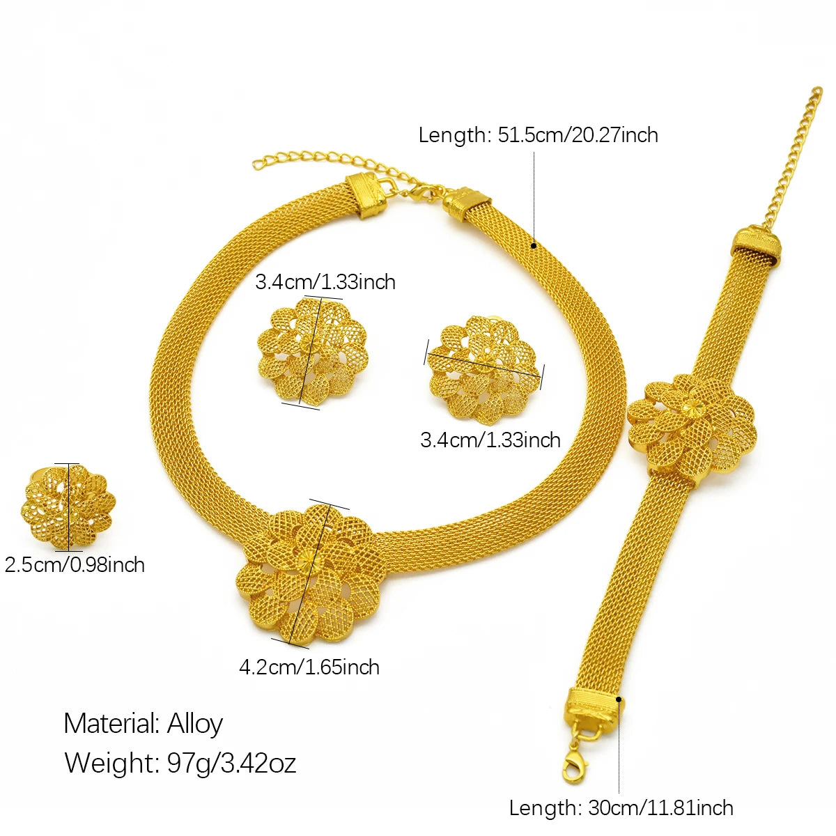 Conjunto de colar de flores de luxo Xuhuang para mulheres, conjunto de joias africanas banhadas a ouro, joias indianas, presentes de aniversário