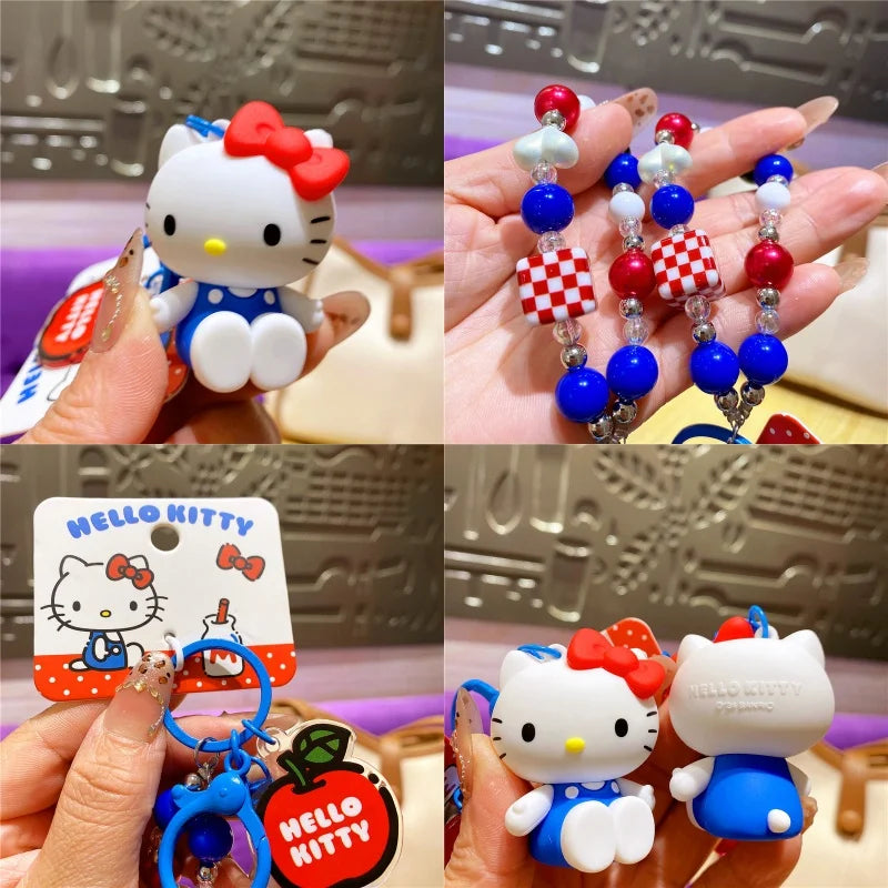 Atacado Sanrio Chaveiro Hello Kitty Mochila Escolar Pingente Kawaii Kt Vermelho Azul Branco Desenho Animado Chave Kitty TV Chaveiro com Contas Presente para Meninas