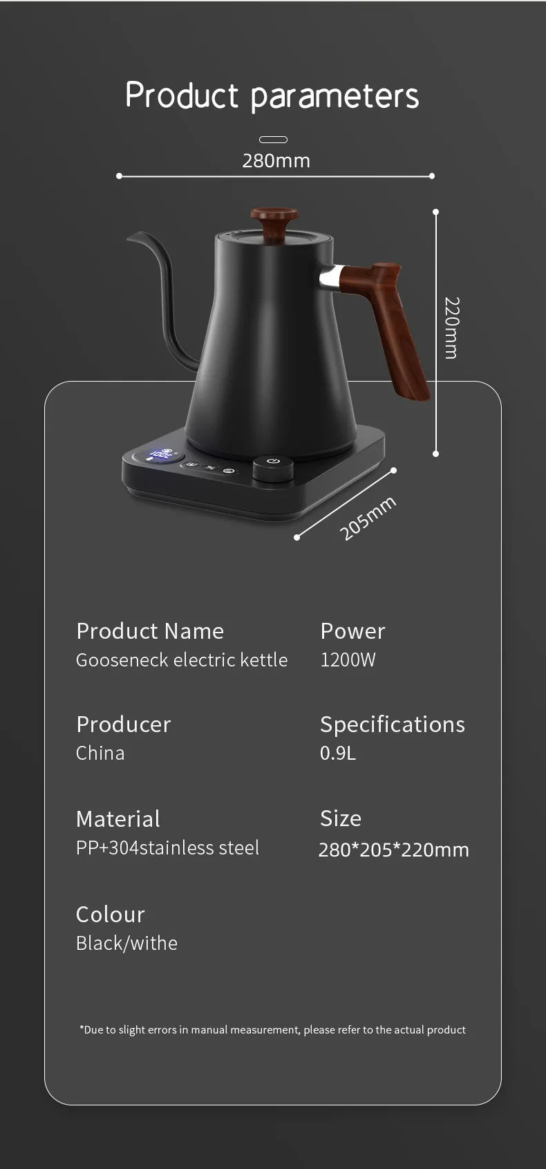 Chaleira elétrica de pescoço de ganso de 1200 W, chaleira para café, bule de chá com controle inteligente de temperatura constante, chaleira elétrica