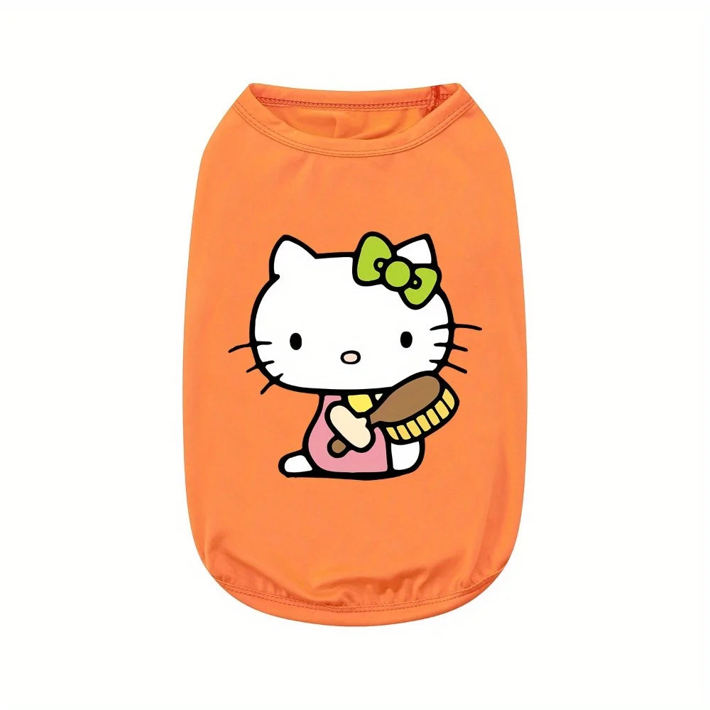 Camiseta estampada para animais de estimação Sanrio Fashion, feita de material de fibra, adequada para lazer interno e externo, protetor solar, roupa para cães e gatos