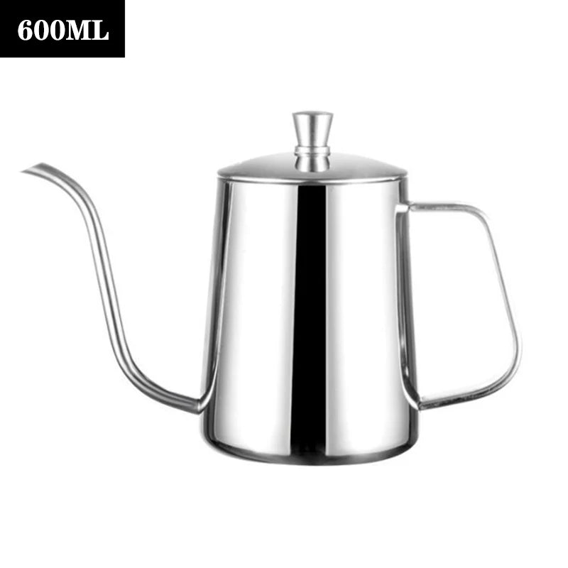 Chaleira de gotejamento de 350ml e 600ml, bule de café e chá, revestimento antiaderente, aço inoxidável de qualidade alimentar, chaleira de gotejamento com pescoço de cisne, boca fina