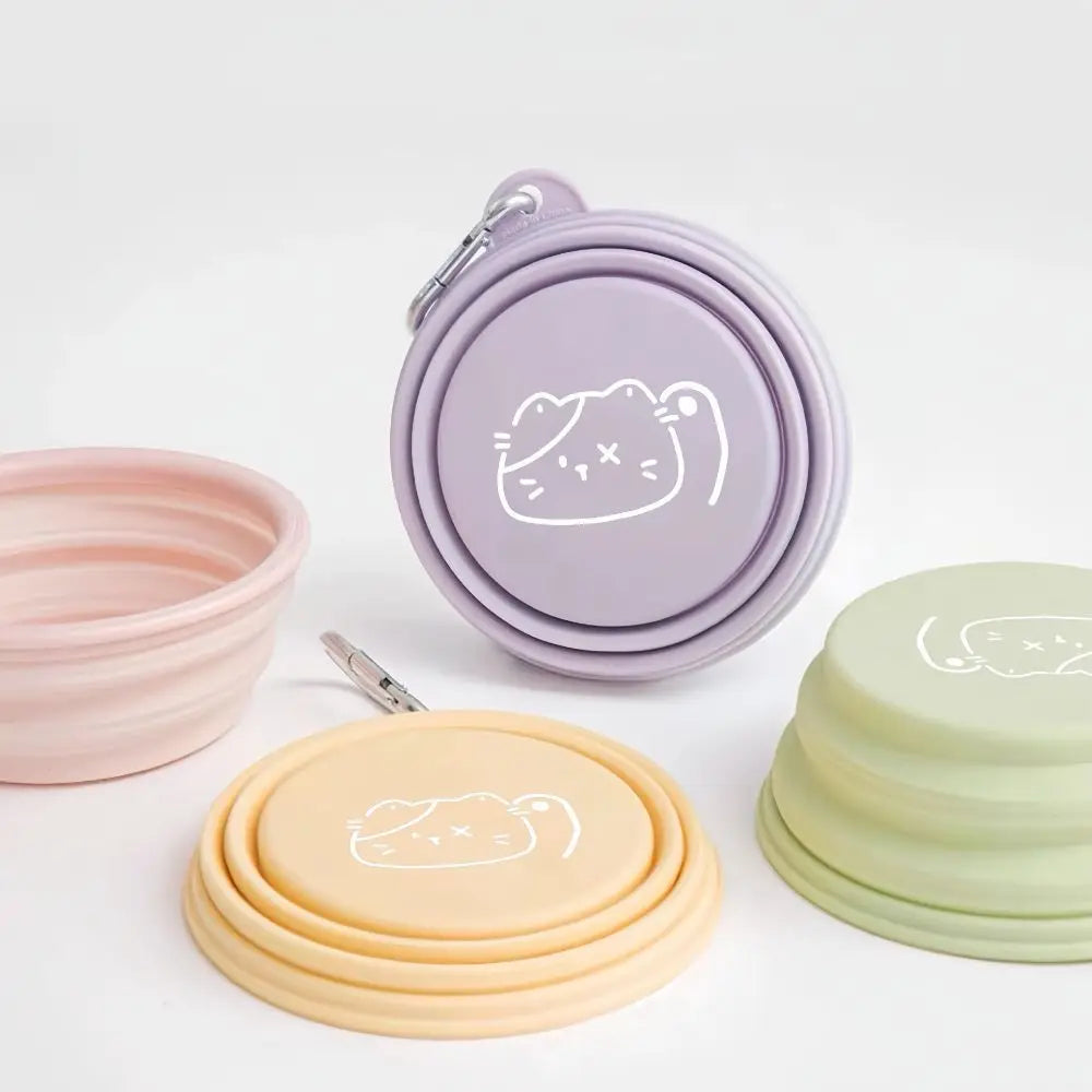Tigela de macaron para animais de estimação 350ml TPE com padrão de desenho animado, tigela de alimentação para filhotes dobrável com furos para pendurar, tigela portátil para animais de estimação para cães e gatos