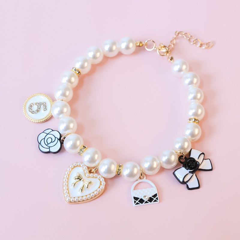 Pet Pearl Collar Little Cat Dog Love Pearl Necklace Cute Dog Jewelry Pet Accessories Puppy Necklace Bow Ties Dogs Pet Products