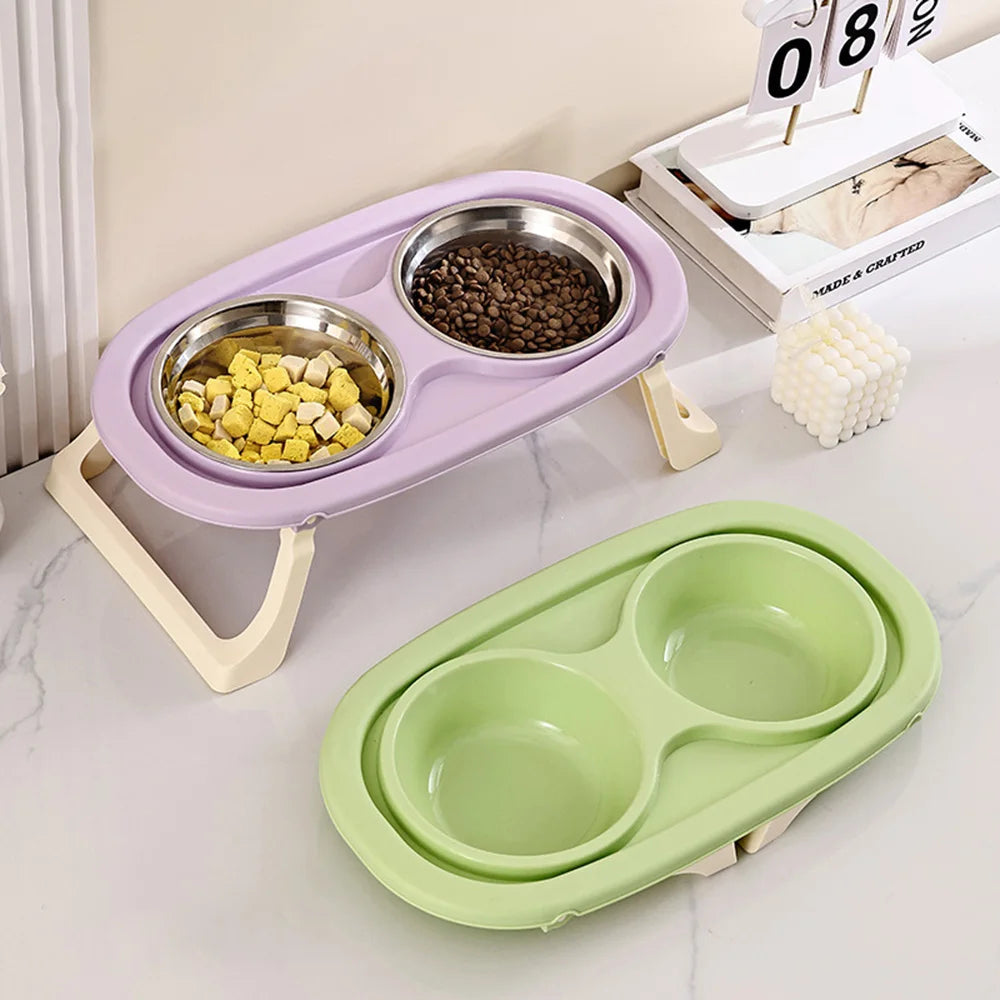 Tigela dupla para animais de estimação: design dobrável elevado para cães e gatos, antiderramamento, grande capacidade, tigela de comida para gatos e prato de alimentação para cães
