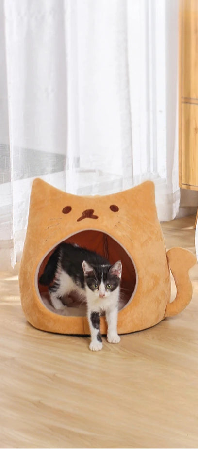 Ninho para gato de estimação fofo, almofada curta de pelúcia pp algodão, casinha para gato, outono e inverno, suprimentos quentes para animais de estimação