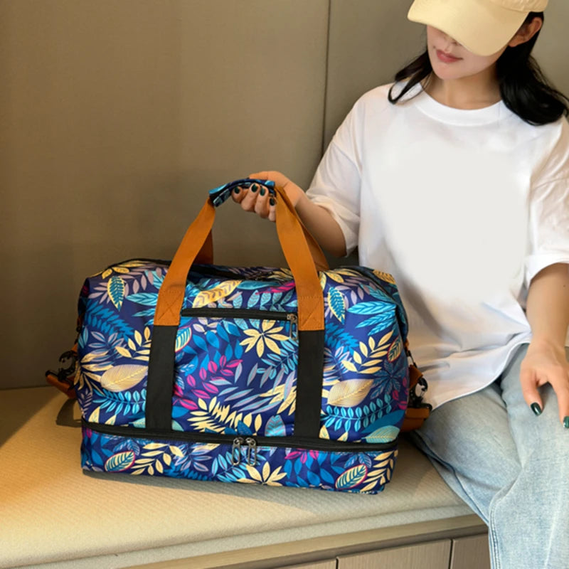 Bolsa de viagem masculina e feminina de grande capacidade para bagagem de mão, separação seco-molhado, bolsa esportiva de fitness, pacote de viagem de curta distância