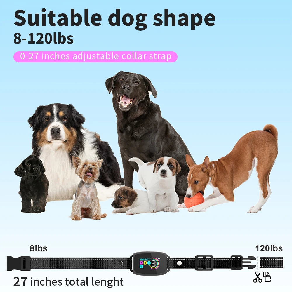 Coleira de cachorro com tela colorida, dispositivo automático antilatidos IP67 à prova d'água, recarregável, treinador de cães, antilatidos inteligente para cães de estimação