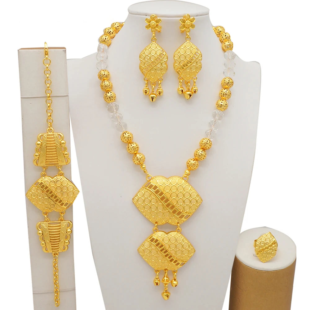 Conjuntos de joias finas 2023 para mulheres, presentes de casamento, colar, pulseira, brincos, anel, joias com contas africanas