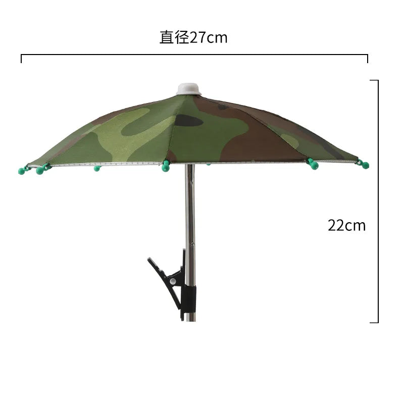 Suporte para celular de 27 cm, mini guarda-chuva criativo para ciclismo ao ar livre, protetor solar, acessório portátil para chuva ao ar livre